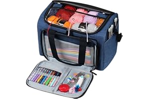 Coopay Large Knitting Bag Yarn Bag for Crochet, Yarn Tote Storage Organizer Portable Individual Compartments for Carrying Unfinished Project, Crochet Hooks Needles Accessories