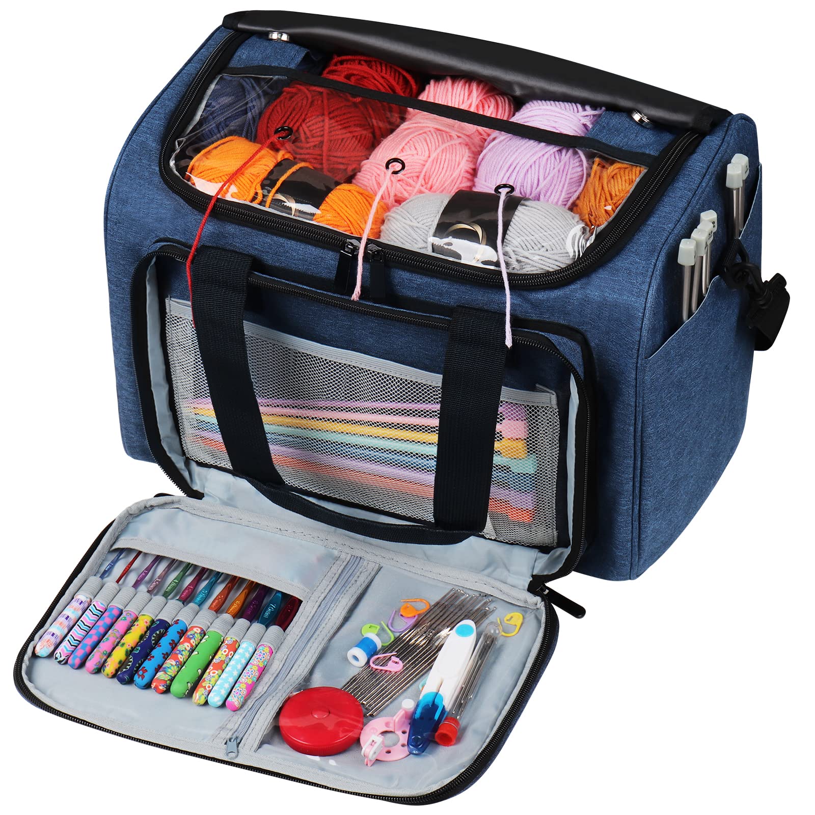 Coopay Knitting Bags Cross Stitch Bag, Embroidery Project Bag, Travel Embroidery Kits Bag, for Unfinished Project, Accessories and Embroidery Hoops Storage, Large, Oxford Cloth 15 * 11 * 10 in