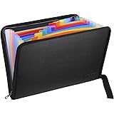 Fireproof Expanding File Folder with 13 Multicolored Pockets A4 Size Document Organizer with Color Labels Zipper Closure Non-