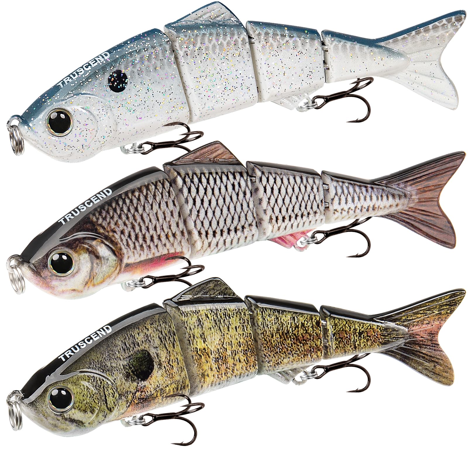 TRUSCEND Easy Catch Swimmax, Magic Noisy Turbulent Wiggling and Vibrating Actions for More Bites Segmented Swimbait Jointed by Strongest Fiber, Lifelike Fishing Lures for Family Fishing