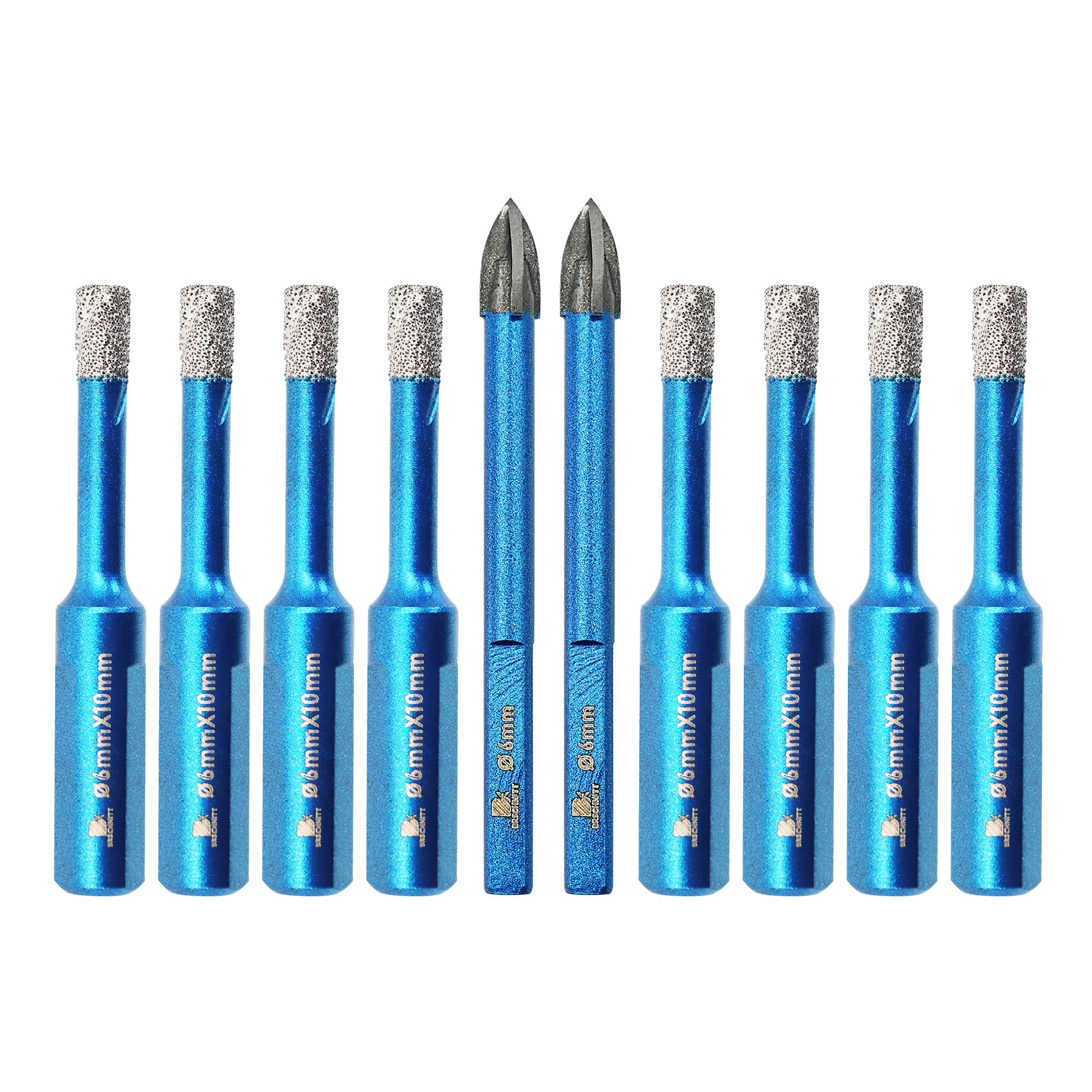 BRSCHNITT 10pcs 1/4 Inch Masonry Drill Bits Set with Triangle Shank for Porcelain Tile Ceramic Stone Granite Marble, Dry Drilling Diamond Core Drill Bit Kit