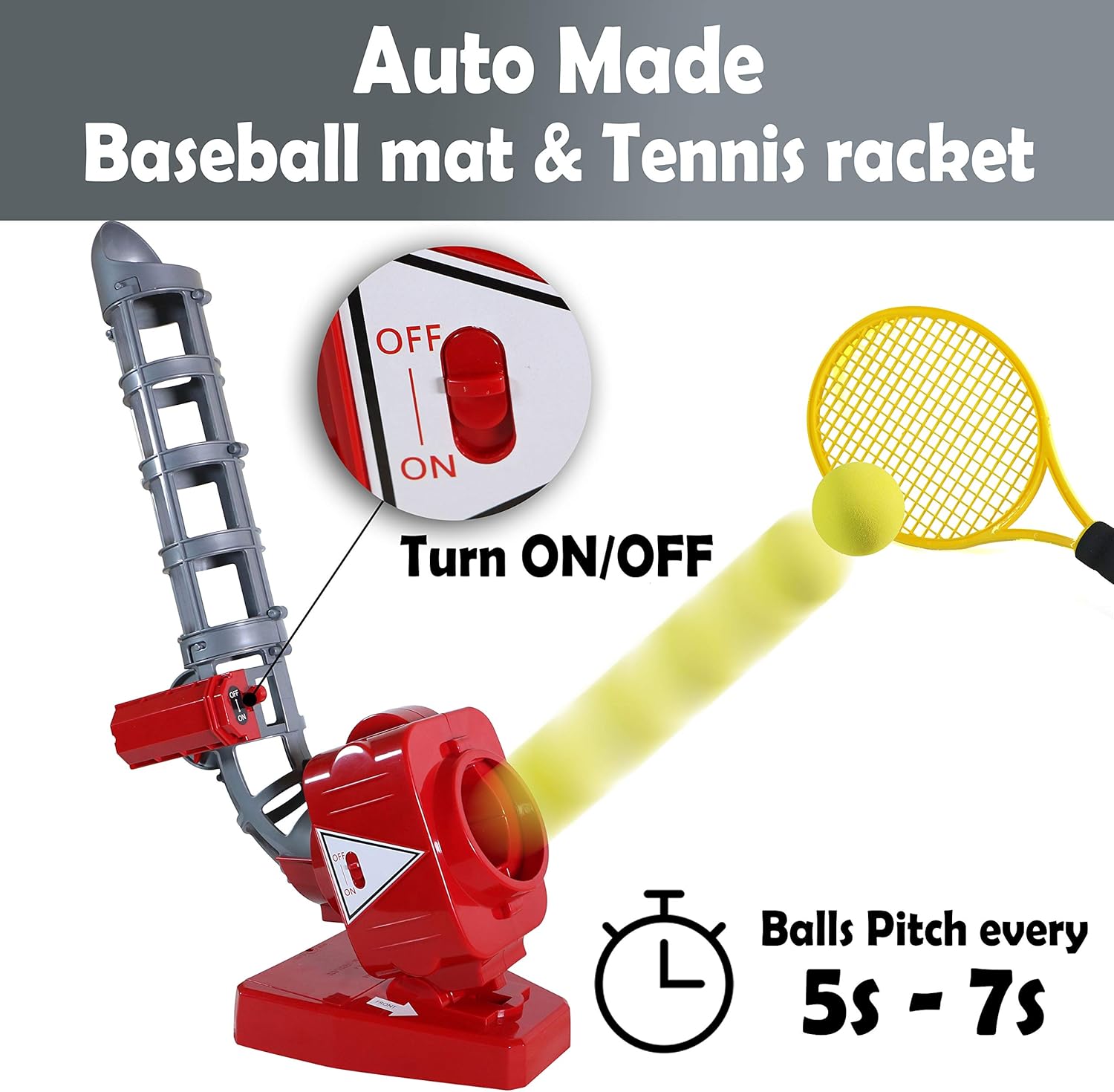 Ball Pitching Game Machines – Baseball & Tennis Training for Kids – Active Outdoor Sports Gaming Toys Trainer for Learning, Early Development for Toddlers, Children 3, 4, 5, 6, 7 Year Old: Toys & Games