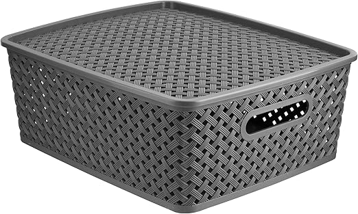 Caja de almacenaje de ratán efecto 40 x 28 x 20 cm: Amazon.es: Hogar