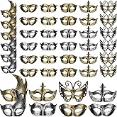 Poen 48 Pcs Mardi Gras Masquerade Masks Antique Masks with Straps for Women Men Mardi Gras Venetian Ball Party