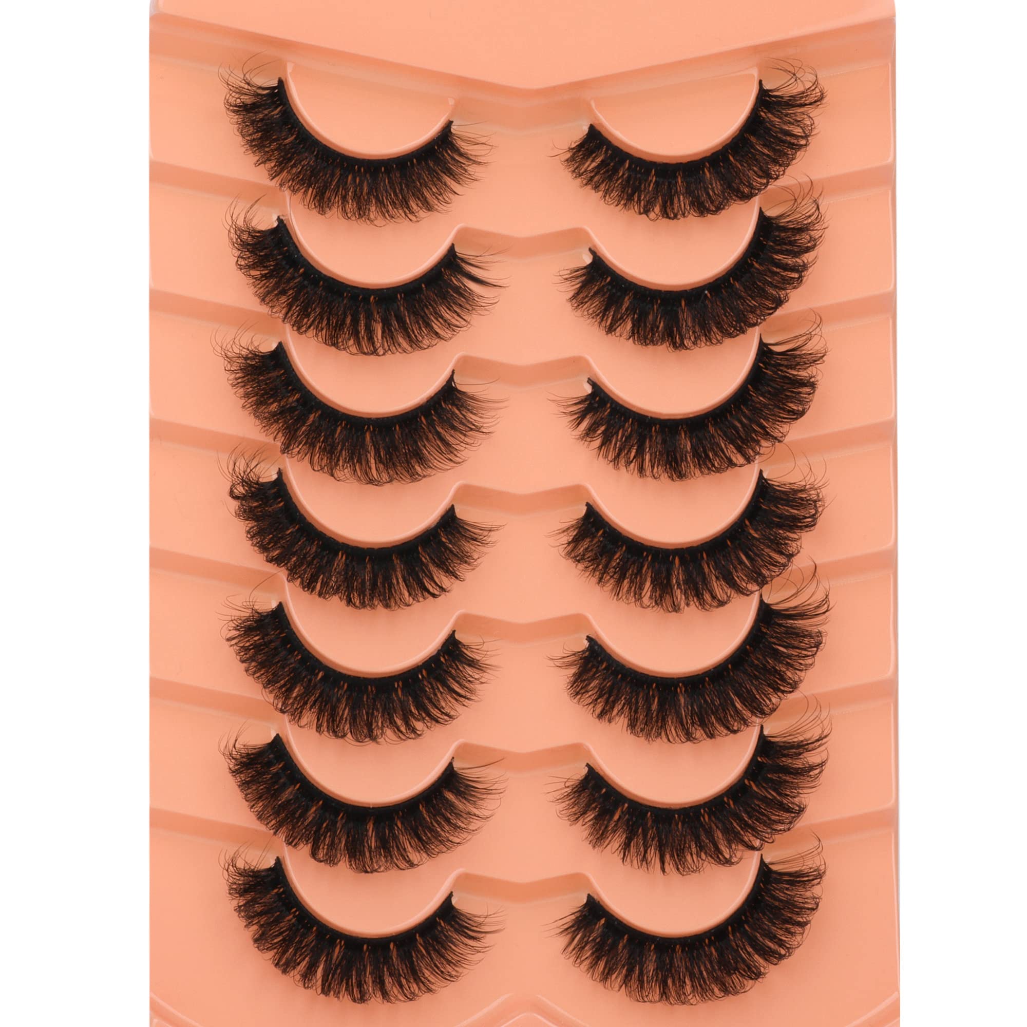JIMIRE False Eyelashes Fluffy Cat Eye 15MM Natural Fake Lashes Bulk Wispy Full Volume D Curl Eyelashes 7 Pairs Pack Look Like Extensions — image 1
