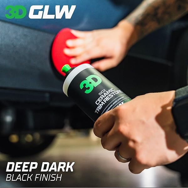 3D SIO2 CERAMIC TRIM RESTORE, GLW SERIES | ULTIMATE HYDROPHOBIC TRIM REVIVER | SIO2 INFUSED RESTORING, SHINING, & PROTECTING | RESTORES BLACK PLASTIC & VINYL | DIY CAR DETAILING | 16 OZ