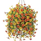 INQCMY Artificial Fake Hanging Flowers Plants Baskets for Outdoor Fall Decoration,Faux Silk Flower in Planter UV Resistant Look Real for Home Outside Porch Garden Yard Patio Decor