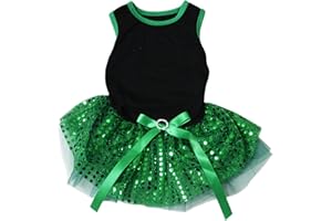 Petitebella Plain Sequins Tutu Puppy Dog Dress (Black/Green, XX-Large)