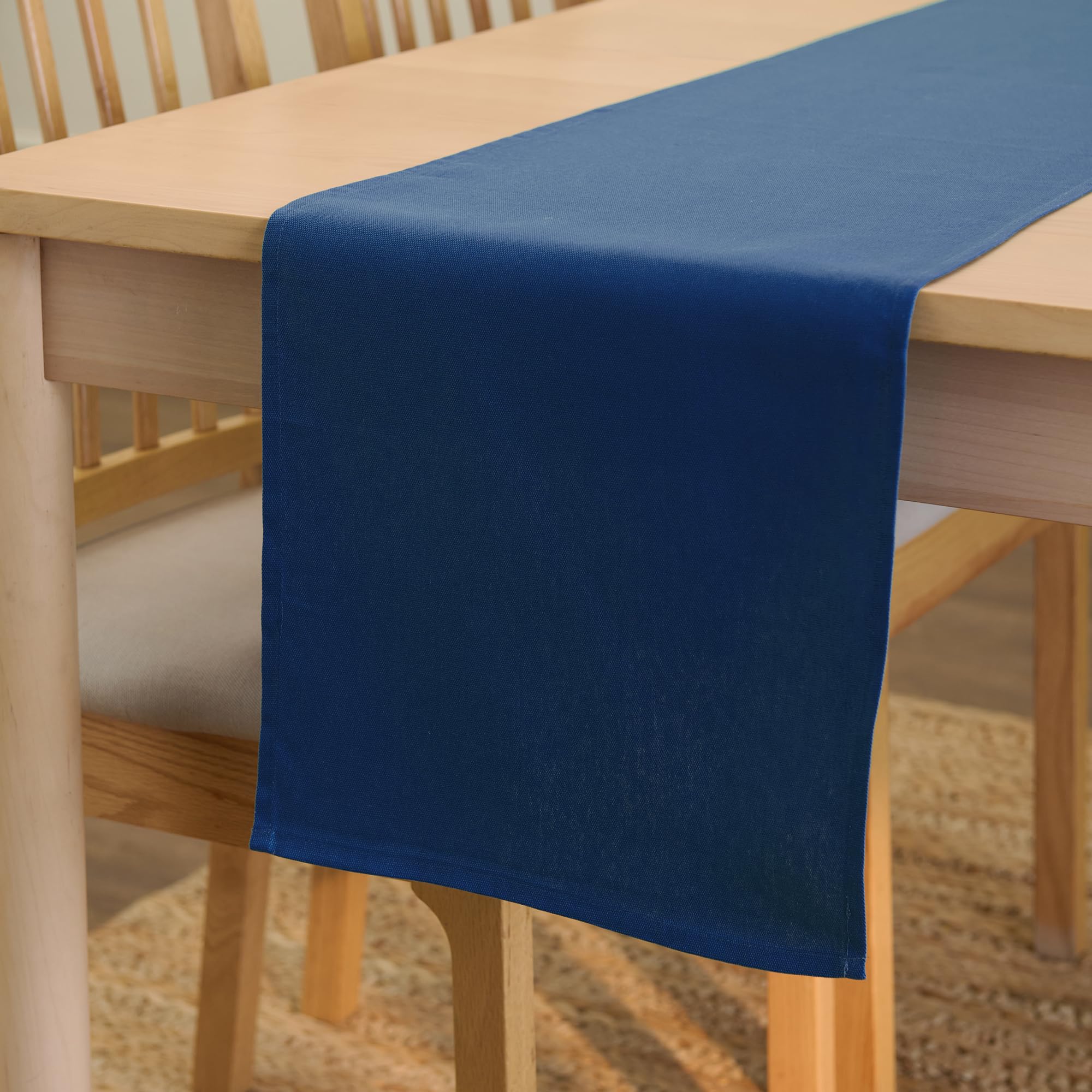 Encasa XO Table Runner 13x72 in Long | Cotton Canvas Fabric | Cobalt Solid Color | Machine Washable & Durable
