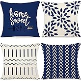 YCOLL Pillow Covers 18x18 Set of 4, Modern Sofa Throw Pillow Cover, Decorative Outdoor Linen Fabric Pillow Case for Chair Sofa Couch Bed Car, Dark Blue