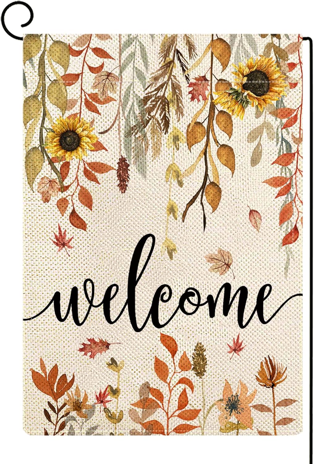 Flags - ORTIGIA Welcome Fall Maple Leaves Garden Flag Blurap Vertical Double Sided 12x18inch Autumn Sunflowers Small Garden Flag for Outside Fall Thanksgiving Farmhouse Seasonal Holiday Yard Décor