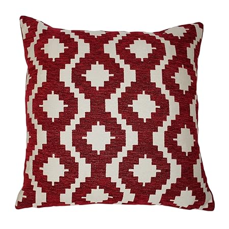 McAlister Textiles Arizona | Kissenbezug für Sofakissen in Rot | 60 x 60cm | Gewobenes geometrisches Chenille Muster | Ethno-