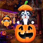 Animated 5 FT Halloween Inflatables Outdoor Decorations, Inflatables Dog Broke Out from Pumpkin Built-in LEDs, Cute Blow Up Pumpkin Dog Decor for Outside Yard Outdoor Lawn Garden Party Decoration