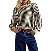 Dapoola Womens Long Sleeve Striped Sweaters Casual Warm Crew Neck Knit Pullover Sweater Tops