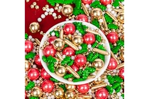 SUGARZY Edible Christmas Pearl Sprinkles for Cake Decorating,130g,Gold Red Green and White Pearls Rods Trees Mixed,Edible Sugar Holiday Sprinkle for Cupcake Toppers,Cookie,Ice Cream Dessert Decorations Birthday Christmas Party Supplies