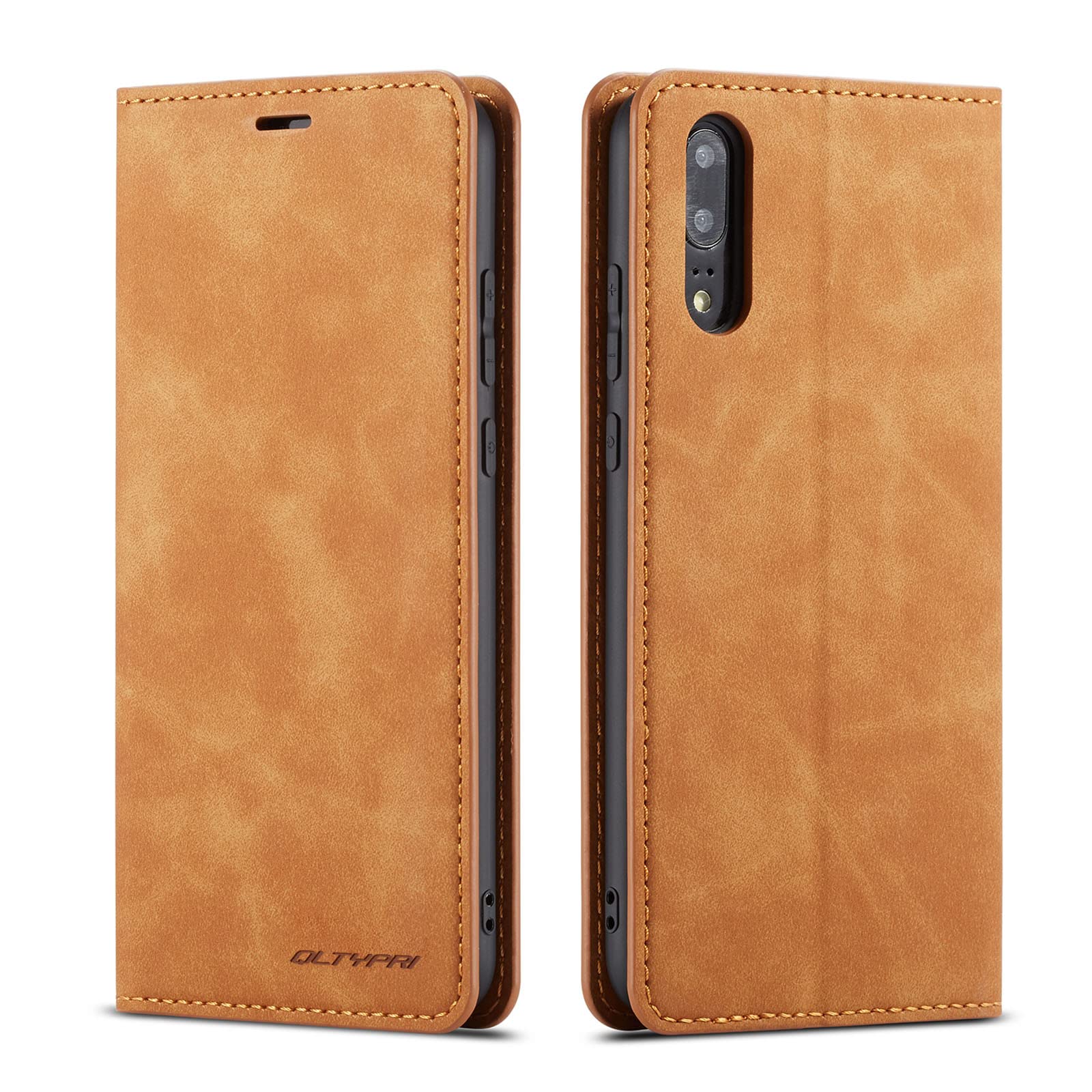 QLTYPRI Case for Huawei P20 Pro, Premium PU Leather Cover TPU Bumper with Card Holder Kickstand Hidden Magnetic Adsorption Shockproof Flip Wallet Case Compatible with Huawei P20 Pro - Brown