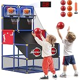 Kids Double Basketball Hoop Arcade Game,6 Balls,Scoreboard,LED Light