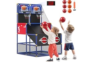 M SANMERSEN Kids Double Basketball Hoop Arcade Game Set with 6 Balls Electronic Scoreboard LED Light, Indoor & Outdoor Play, Birthday/Halloween for 3-8 Year Old Boy and Girl