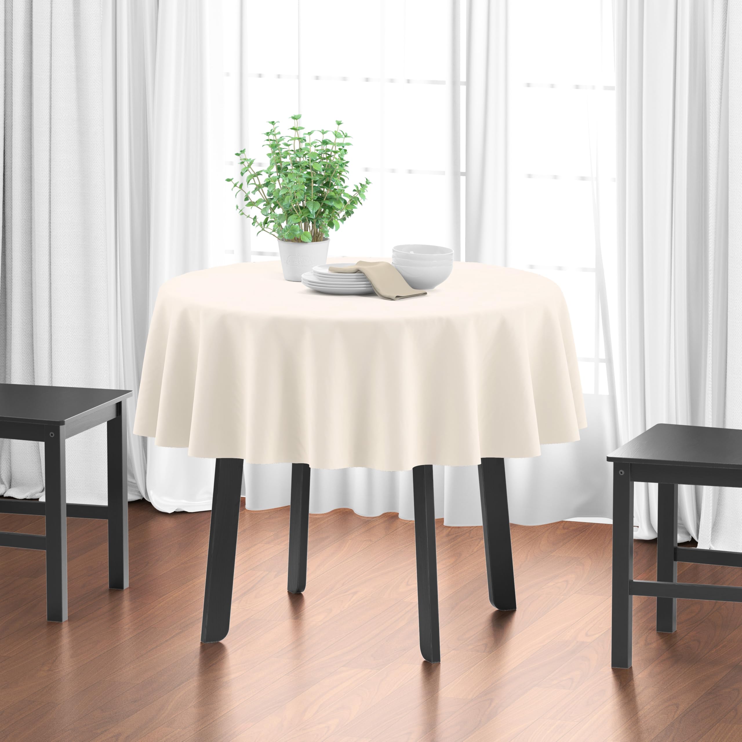 Encasa XO Dining Table Cover | 56 in-Round Cotton Canvas Round Tablecloth | Machine Washable, Natural Table Cloth for Indoor & Outdoor Dining, Durable, Easy-Care | Suitable for Any Occasion