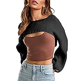 YUNLORIA Womens Crochet Crop Tops Shrug Sweater 2026 Y2K Bolero Shoulder Knit Loose Trendy Cropped Sweaters