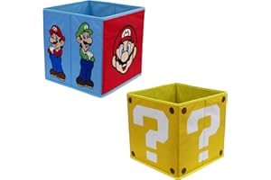 CHARACTER WORLD Nintendo Super Mario Officially Licensed Storage Boxes | 2 pack Foldable Storage Cubes Faces Design with Mario and Luigi | Perfect For Organising Children's Room, Kids Playroom, 30 x 30cm