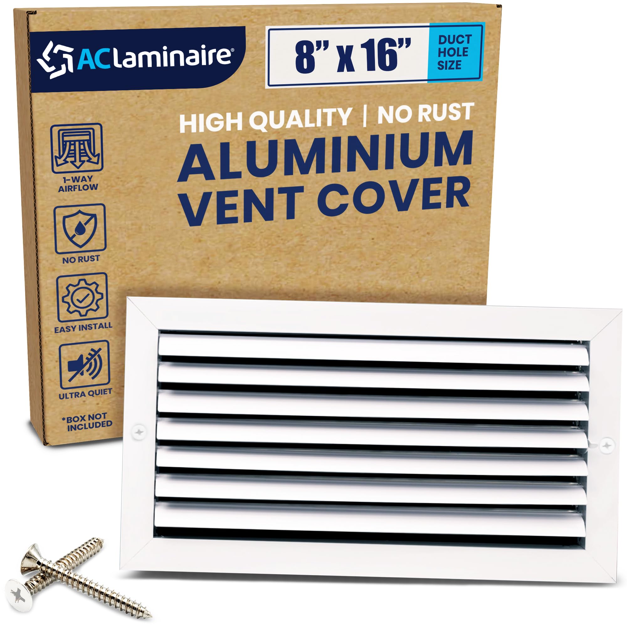 Photo 1 of 8x16 Inch (Duct Opening) Aluminum 1-Way Air Flow Vent – HVAC Vent Cover for Wall or Ceiling – Quiet HVAC Wall Register with Multi-Shutter Damper – Adjustable Curved Blade - Plastic Seal for Tight Fit