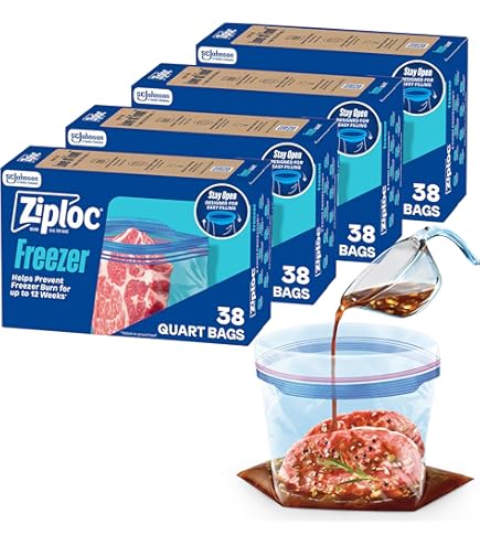 Amazon.com: Ziploc 696187 Double Zipper Freezer Bags, 1Qt, 2.7Mil