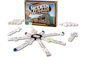 Pressman Mexican Train Dominoes - Beautiful Color Dot Double 12 Dominoes Set - Includes Train Markers and Hub Multi Color, 5'