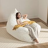 3-in-1 Giant Bean Bag Chair for Adults & Kids, Convertible Floor Sofa to Mattress, High-Density Foam Chair Bed with Washable Cover, Multi Functional Lounge Couch for Bedroom, Living Room (Beige)