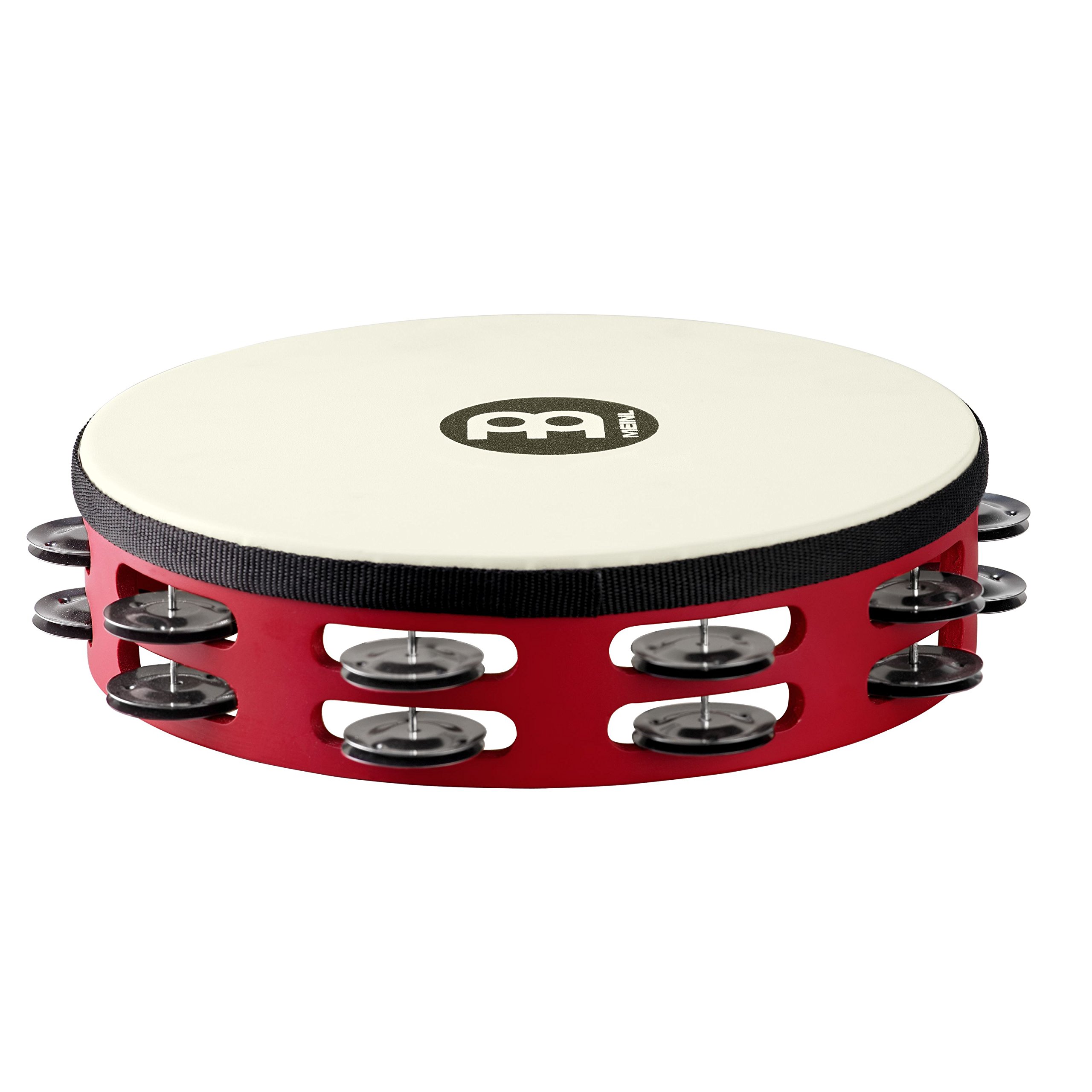 Meinl Percussion Traditional Headed Tambourine - With Synthetic Head - 10-inch Diameter - Siam Oak / Steel, Red / Black (TAH2BK-R-TF)
