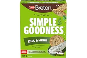 Breton Simple Goodness Dill and Herb Crackers - Light, Crispy, Mid-sized Snack Crackers, Made with Real Vegetables, For Snack