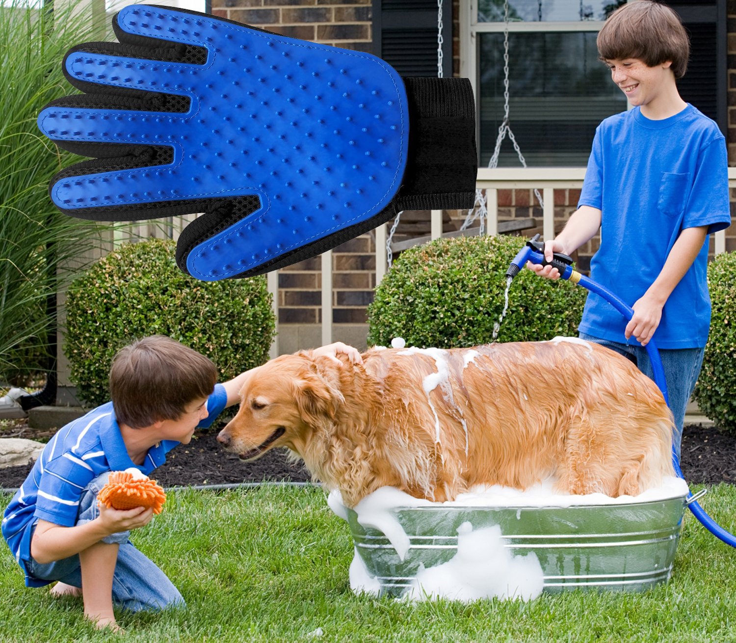 Pet Grooming Glove and Deshedding Glove Brush Best for Dogs & Cats Long & Short Fur Massage Tool with Enhanced Five Finger Design (1 Pair Blue)