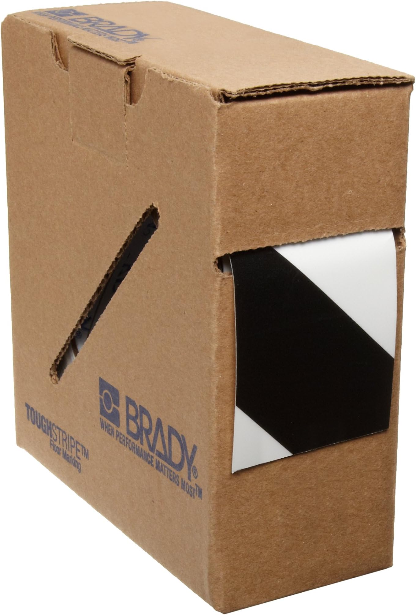 Brady ToughStripe Nonabrasive Diagonal Stripes Floor Marking Tape, 100' Length, 2" Width, Black on White (Pack of 1 Roll) - 104319