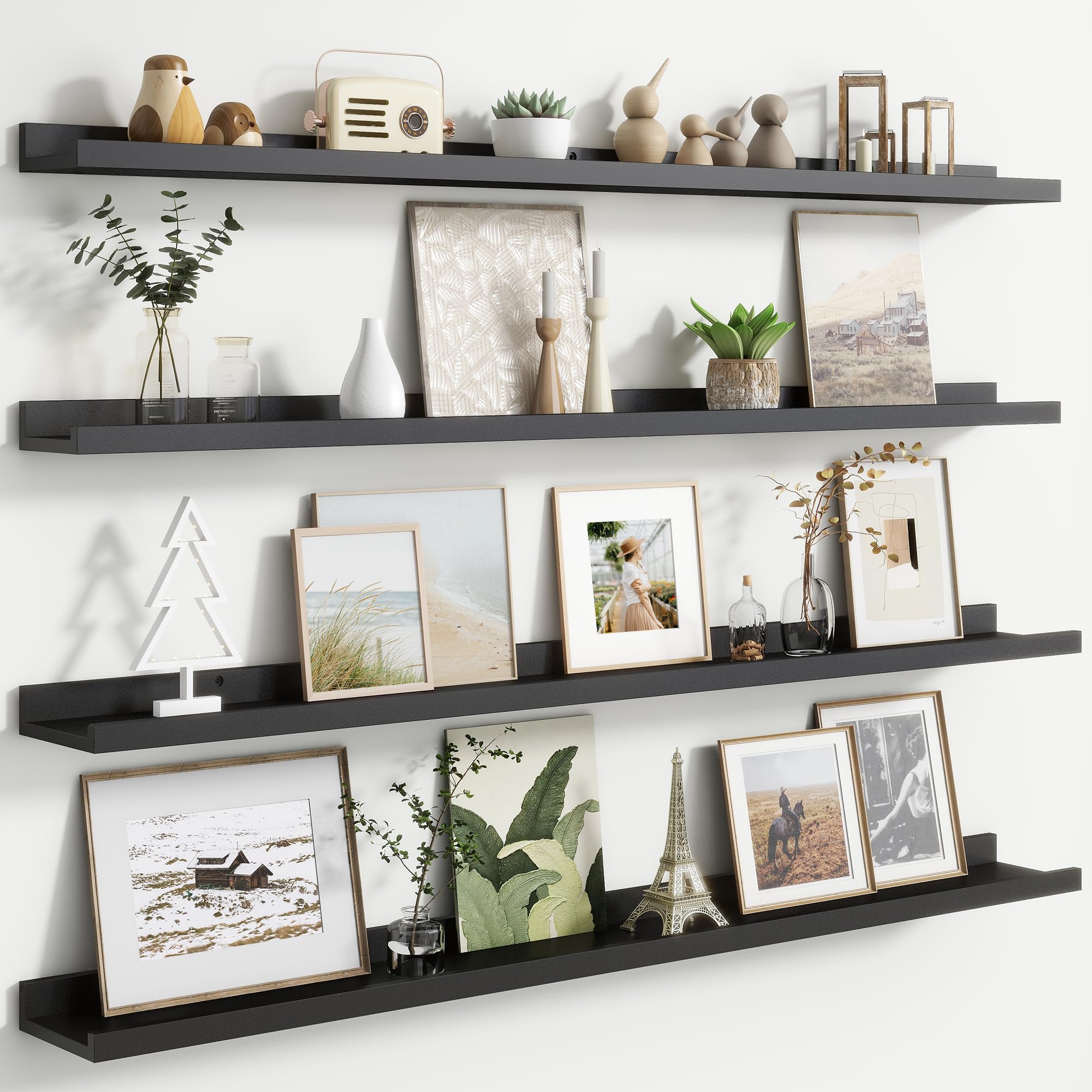 Floating Picture Ledge Shelves Set of 4, 48 Inch Long Large Nursery Book Shelf for Toys Storage Kids Bookshelf Wall Mounted Living Room Bedroom Decor Frames