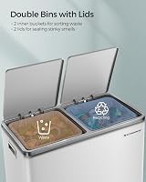 SONGMICS Dual Rubbish Bin 2-Compartment 30 L Pedal Lids 15 Bags White Grey view 3