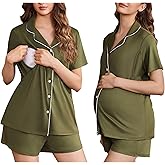 Ekouaer Women's Maternity Nursing Pajama Sets Button Down Postpartum Pajamas Short Sleeve Breastfeeding Clothes
