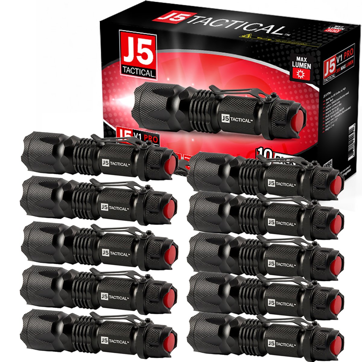 J5 Tactical V1Pro Flashlight (10 Pack) The Original High Lumen Ultra