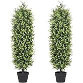 I.C.ELAINE 4ft Boxwood Topiary Trees Artificial Outdoors Set of 2 Pack, Fake Evergreen Plants 48 Inch Faux Bushes and Shrubs for Planter Front Porch Patio Decor 4 Foot
