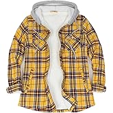 ZENTHACE Women's Flannel Shirt Jacket with Hood,Sherpa Lined Plaid Shacket Jackets,Snap Button Front