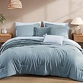 Monbix Queen Comforter Set - 7 Pieces Dusty Blue Prewashed Bed in a Bag Queen Bedding Sets with Comforters, All Seasons Ultra Soft Comforter Bed Set with Sheets,Pillowcases & Shams