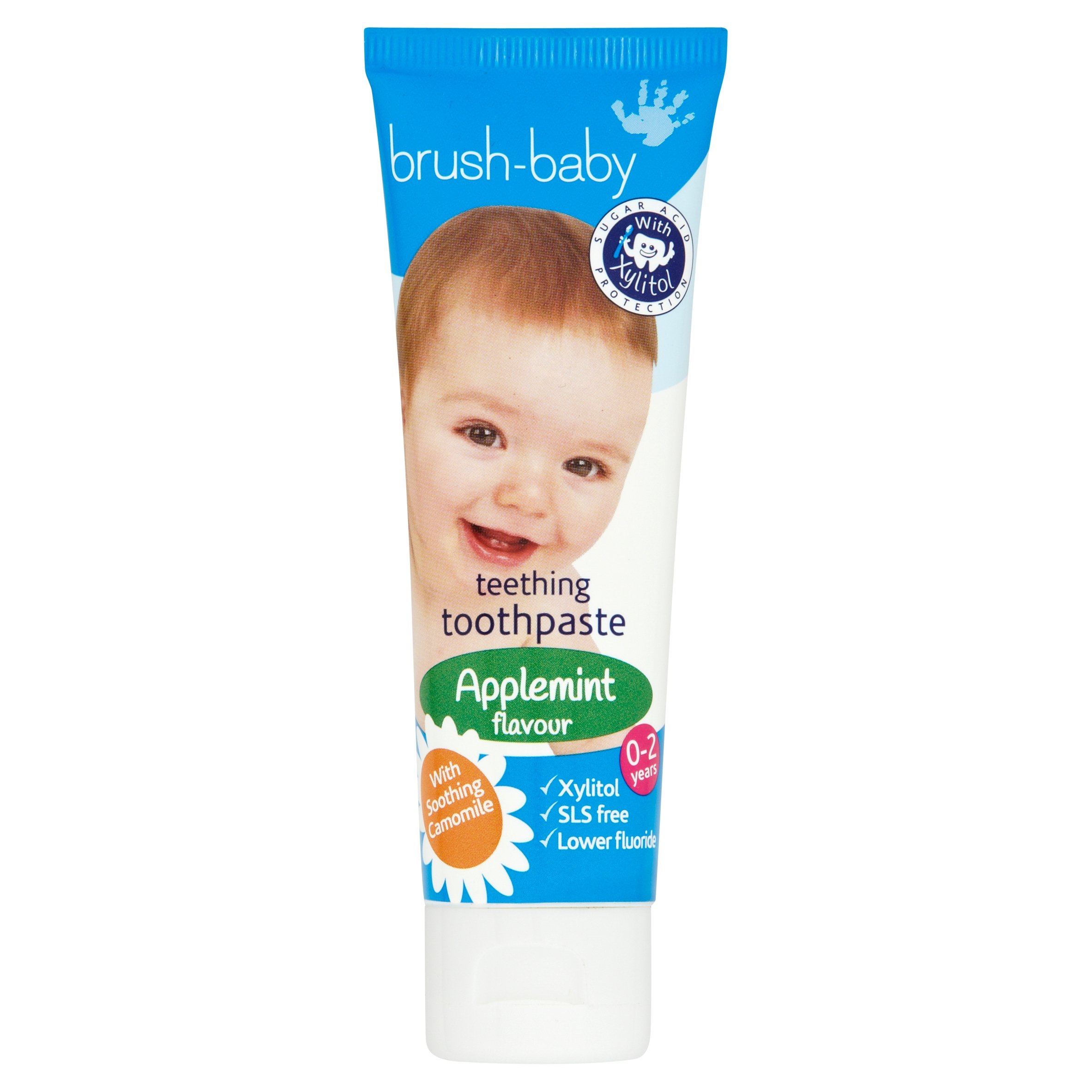 Brush-Baby Teething Toothpaste for Babies & Toddlers | Stage 2-Teething | 0-2 Years | Applemint Flavour. Xylitol & Fluoride for Strong Teeth, Healthy Gums & Fresh Breath | 50ml, Clear, (Pack of 1)