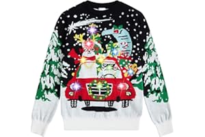 KIDS4EVER Kids Boys Ugly Christmas Sweater with Lights up 3D Print Long Sleeve Knitted Xmas Pullover Jumper Tops