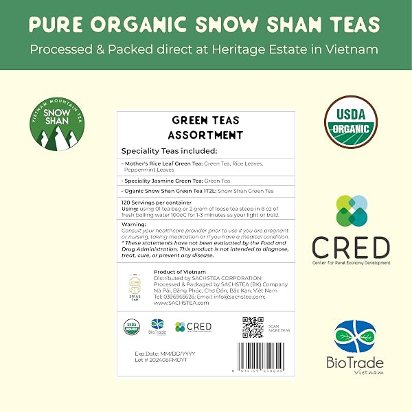 SACHS TEA 1773 HERITAGE GREEN TEAS ASSORTMENT, TEA SAMPLER | HIGH CAFFEINE & RICH FLAVOR – STRONG AND SMOOTH – SUGAR-FREE, NON-GMO, KETO| INDIVIDUALLY WRAPPED TEA BAGS