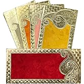 Metallic Paper Shagun Envelopes for Gifting Cash Sagan Lifafa Wedding, 19 X 9 cm, Multicolored 5 (Pack of 5) - Double Ambu De
