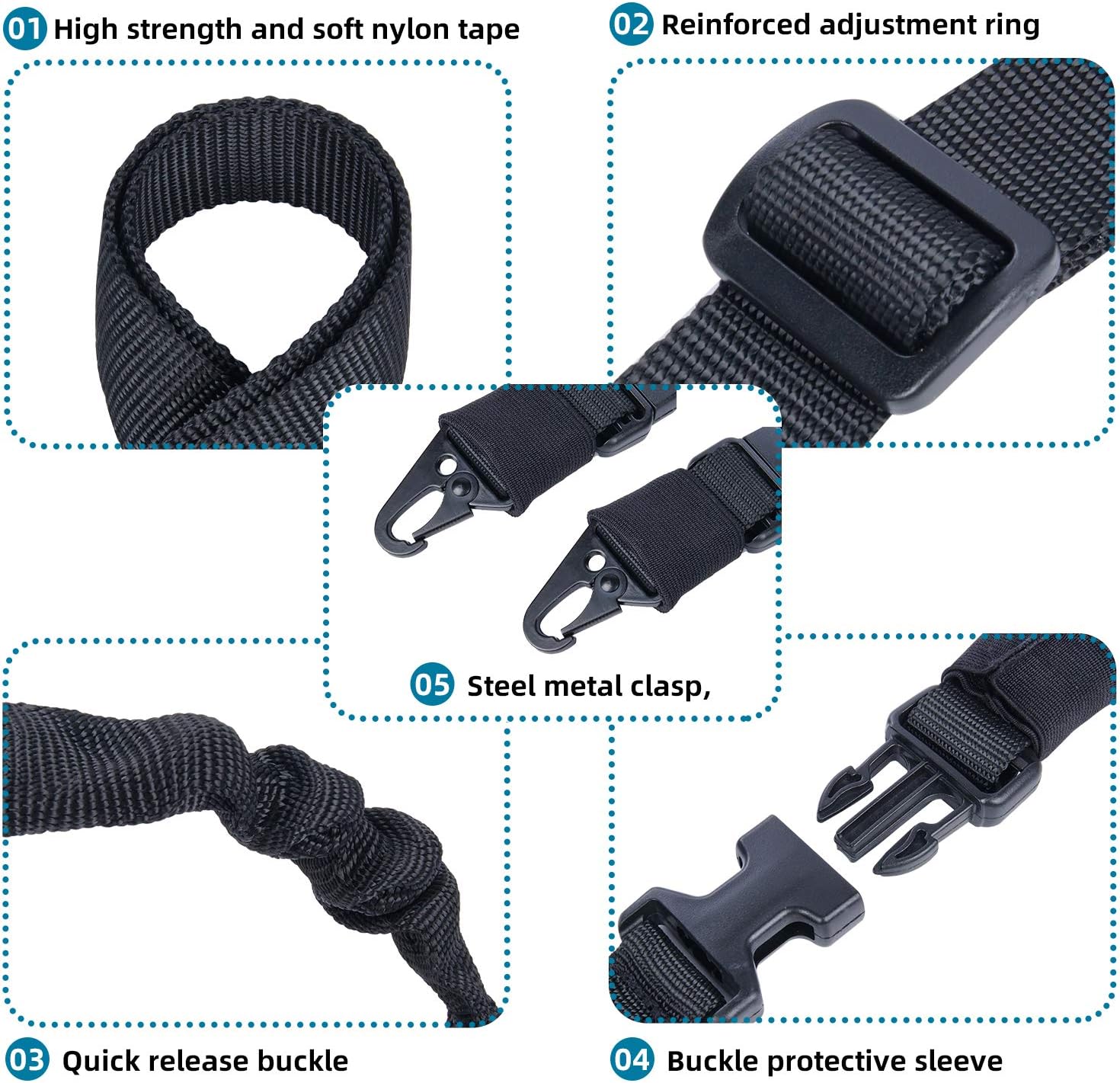 Budefull Two Point Rifle Sling, Length Adjustable Premium QD Tactical Strap, 2-Point Shotgun Slings with Metal Hook, Quick Detach with D Ring Loop for Outdoor Hunting, Black : Sports & Outdoors
