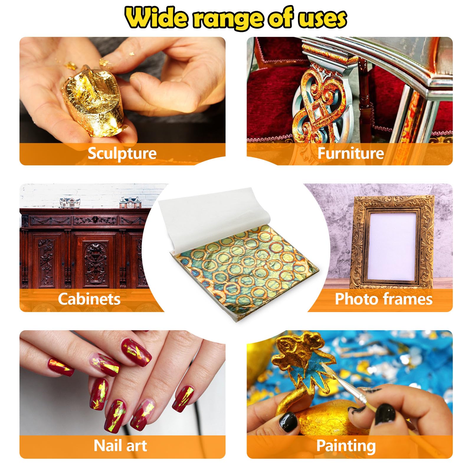 Sekonow Variegated Gold Leaf Sheets 50pcs, Colorful Imitation Gold Foil Sheets Paper Booklet for Art Craft Painting Gilding Decoration, 5.5