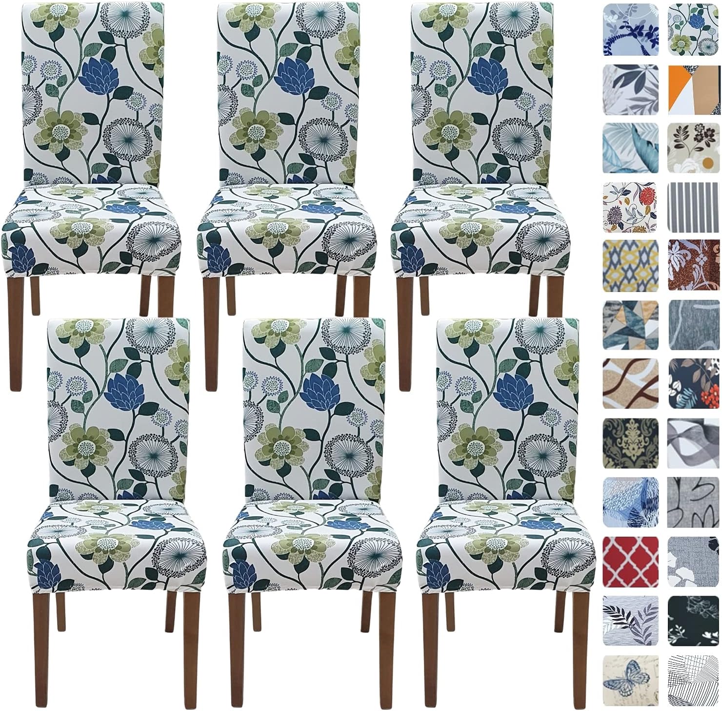 Slipcovers - SPRINGRICO White Chair Covers for Dining Room 6 Pack, Stretch Floral Dining Chair Cover, Washable Spandex Kitchen Parsons Chair Slipcovers, Seat Protector for Home or Party (Set of 6, FLORAL3)