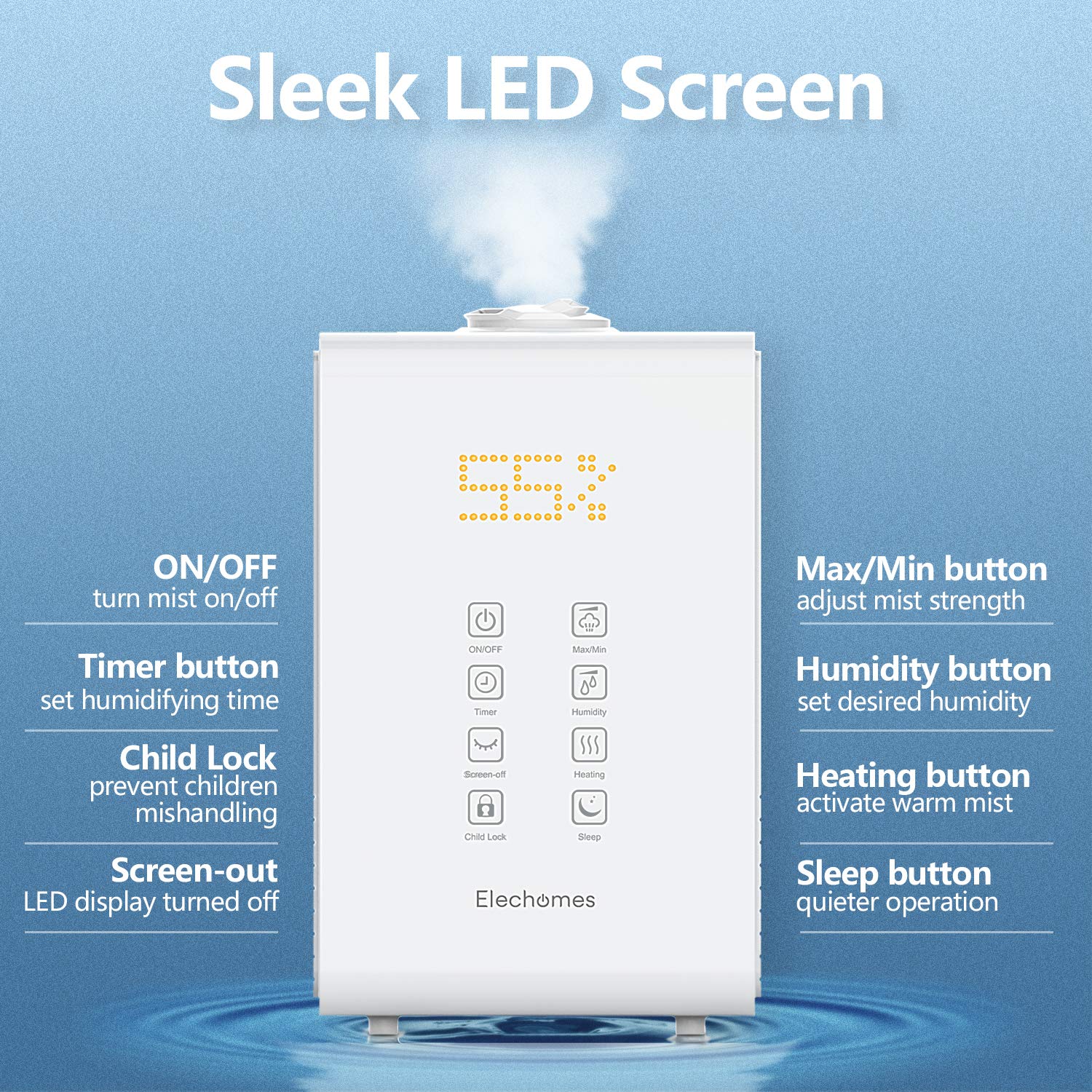 Elechomes SH8820 Ultrasonic Top Fill Humidifier 5.5L Vaporizer Warm and Cool Mist Humidifiers