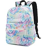 Xunteny Tie Dye Mesh Backpack for Girls Women, Semi-Transparent Kids School Backpack College Bookbag for Beach Gym Travel