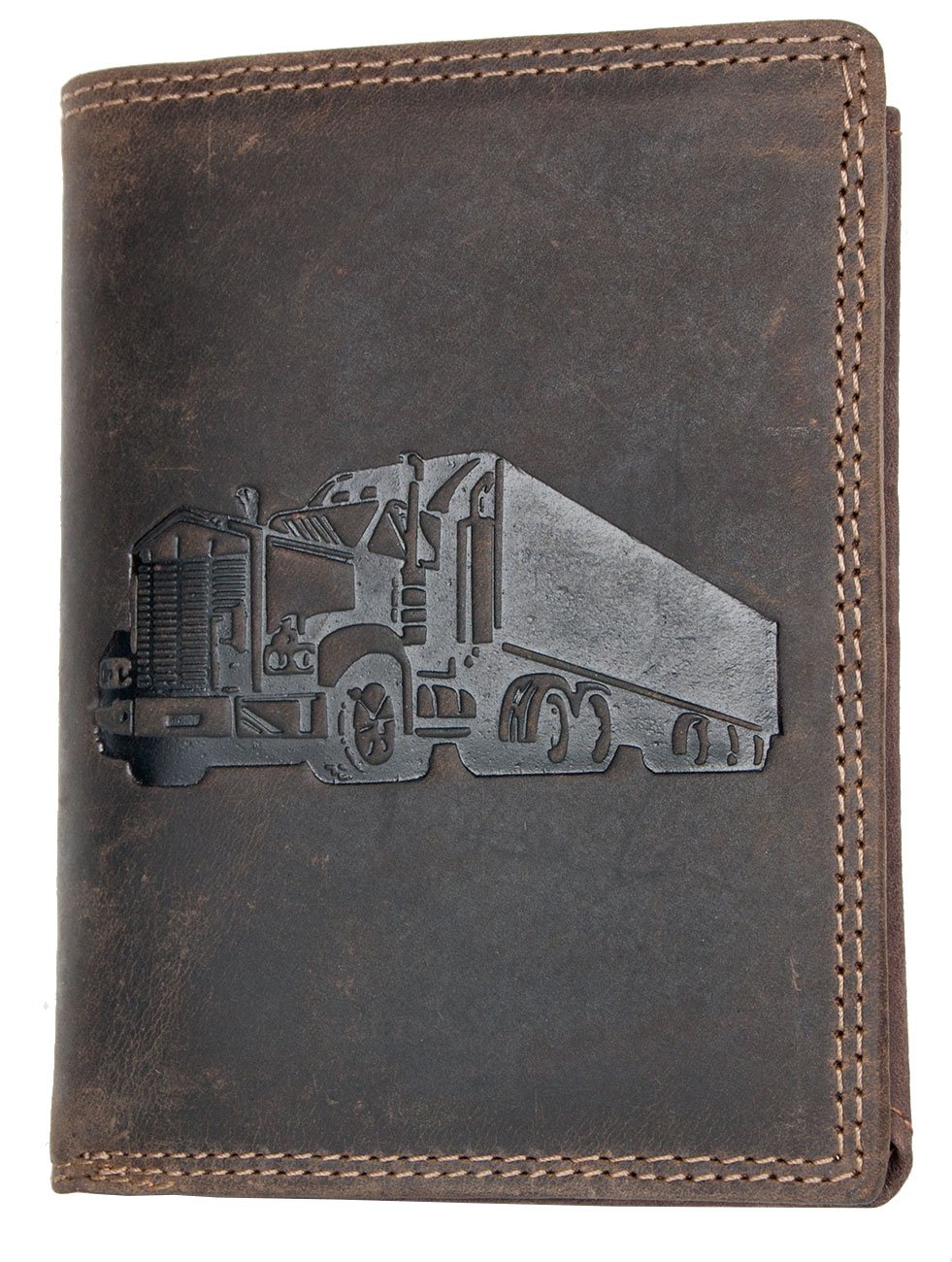 FLW Strong Genuine Leather Wallet Without Fabric Lining with a Truck